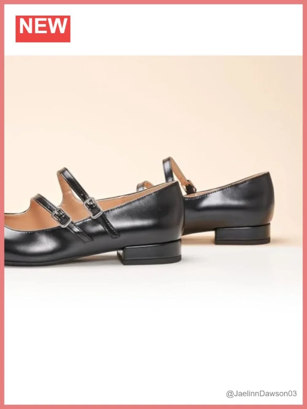 Women's Square Toe Mary Jane Flats with Low Block Heel - Lambskin Leather